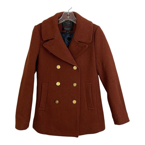 J Crew Stadium Cloth By Nellie Gori Double Breasted Peacoat Size 2 Brown Wool - Picture 1 of 9